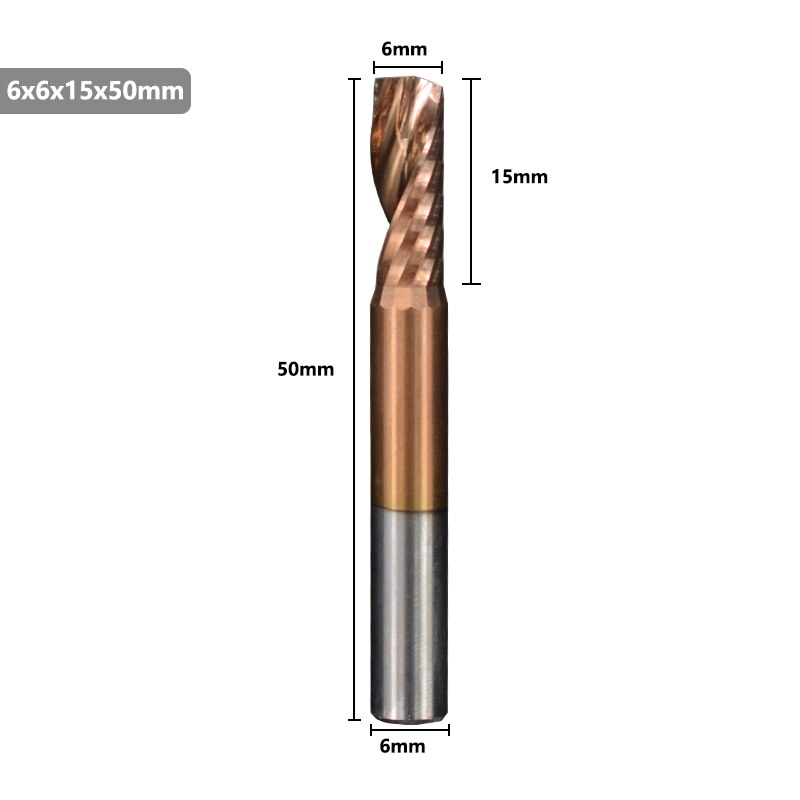 Xcan aluminium skærende endefræser 4 6 8mm skaft enkelt fløjte ticn coating cnc fræser hårdmetal fræser: 6 x 15