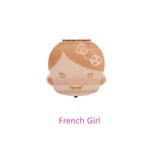 Tand Doos Engels Spaans Tekst Baby Jongen Meisje Fallen Opslag Natuurlijke Hout Case Besparen Melk Tanden Collection Organizer Houder: french girl