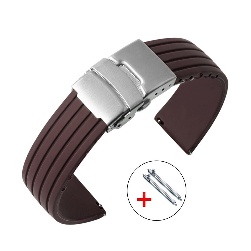 Quick Release Silicone Straps 18mm 20mm 22mm 24mm Folding Buckle Waterproof Rubber Men Replacement Bracelets Band Watch Belts: Brown / 24mm