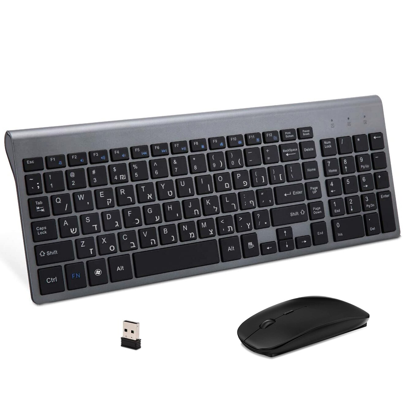Hebrew Israel Wireless Keyboard Mouse Combos Ultra-Thin Multimedia Full-Size Keyboard and Mouse Low Noise for Notebook Laptop