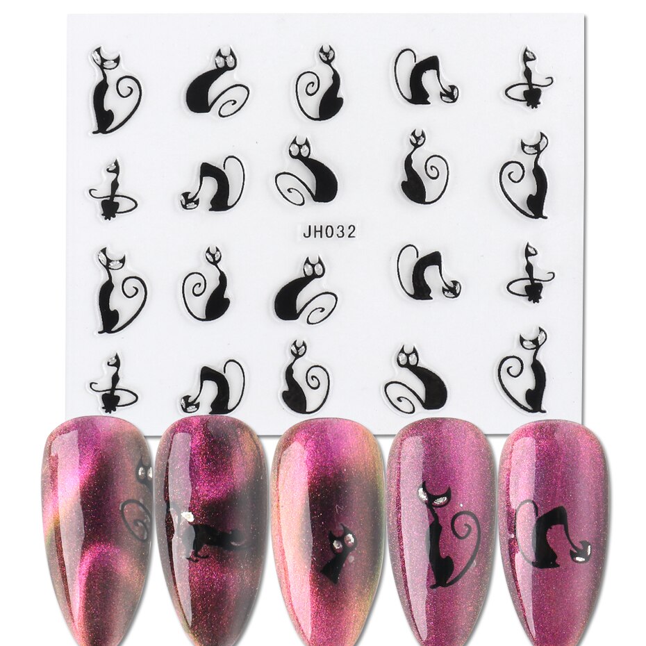 1 stk sommer 3d negle mærkat sød sort kat mønster klæbende skyder neglekunst dekoration diy mærkat til manicure sajh 025-36: Jh032
