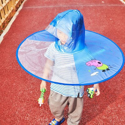 Children&#39;s Raincoat Transparent UFO Raincoats Hands Free Rain Poncho Baby Funny Duck Rain Coat Rain Cover Raincoat for kids: B / L