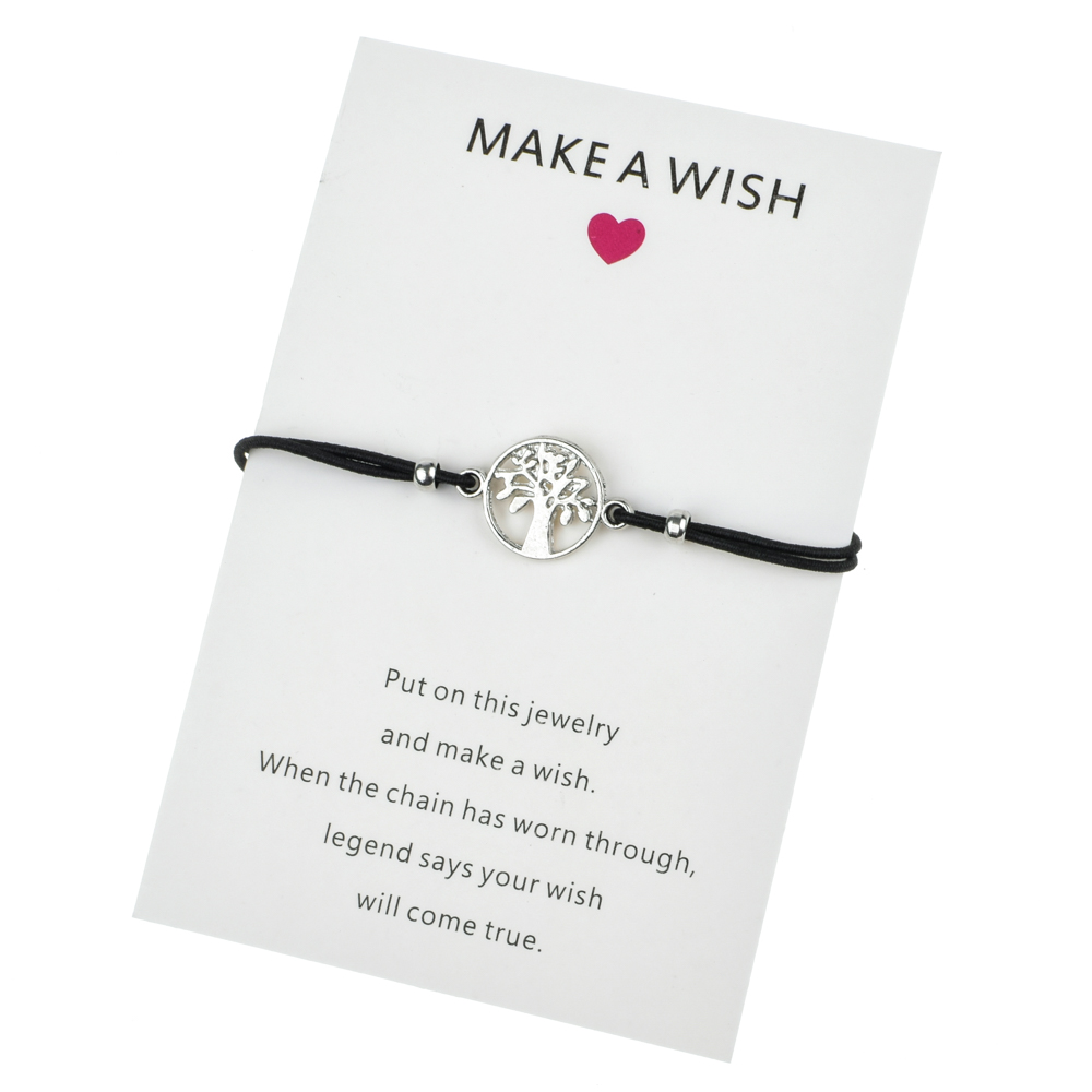 Een wens Papieren Kaart Handgemaakte Gevlochten Touw Ketting Armband Schildpad Boom van Het Leven Charms Armband voor Vrouwen Mode-sieraden