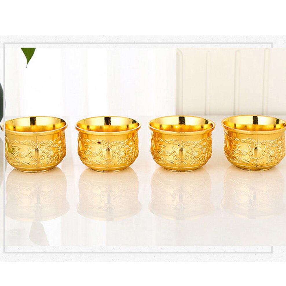 Vietnamese Shakin Tea Set 6-Piece Set Alloy Gold-Plated Dragon - Phoenix Teapot / Teacup / Tray Tea Table Ornaments Tea Set: tea cup - 4pcs
