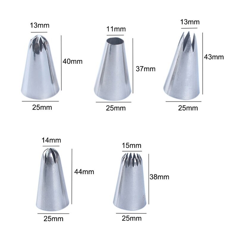 5pcs / Set Large Icing Piping Pastry Nozzle Tips Baking Tools Cakes Decoration Set Stainless Steel Nozzles Cake Tool: Default Title