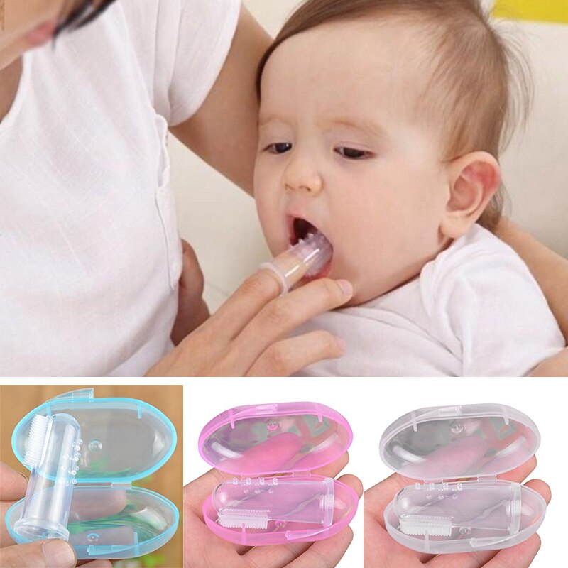 Bpa-vrij Siliconen Kinderen Vinger Tandenborstel Baby Bladverliezende Tandenborstel Voor Baby Zachte Tanden Clear Baby Borstel Met doos