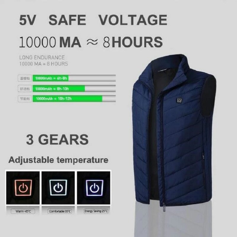 Winte Jacket Wasbare Usb Opladen Verwarming Warm Vest Controle Temperatuur Outdoor Camping Wandelen Golf Smart Verwarmde Vest