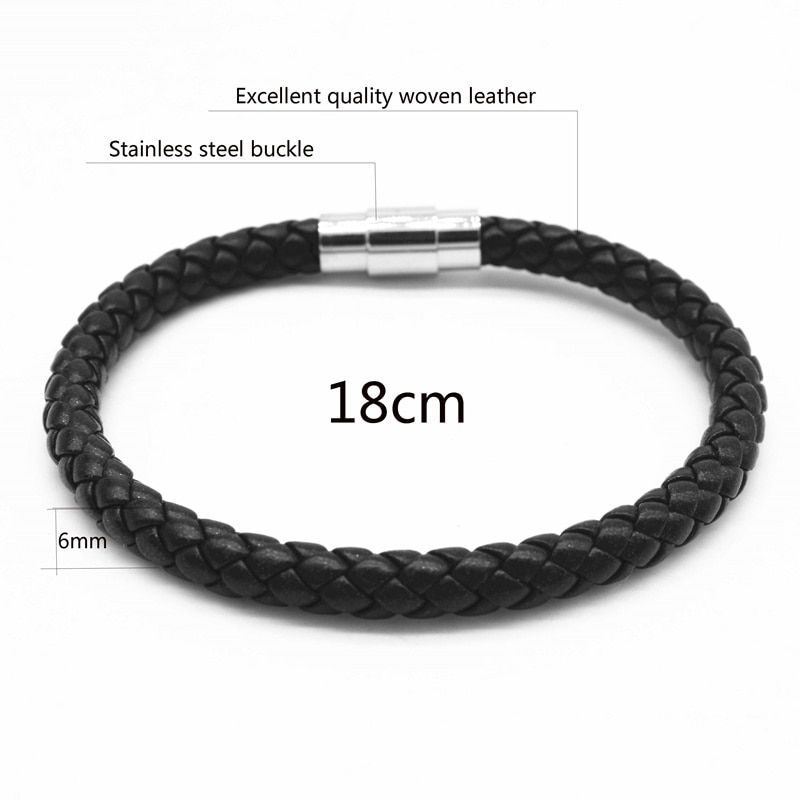 100% Allergy Stainless Steel Bangle Men Leather Cord Bracelet&Bangle Black Color Leather Bracelet Men Wristband Rope Jewelry