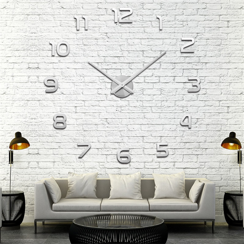 d'horloge murale 3d, grand miroir acrylique, autocollants, accessoires de salon, décoration de maison, horloge murale