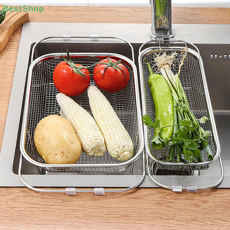 Colador de fregadero, escurridor, cesta de fregadero expandible de acero inoxidable, colador para verduras, frutas, platos de Pasta