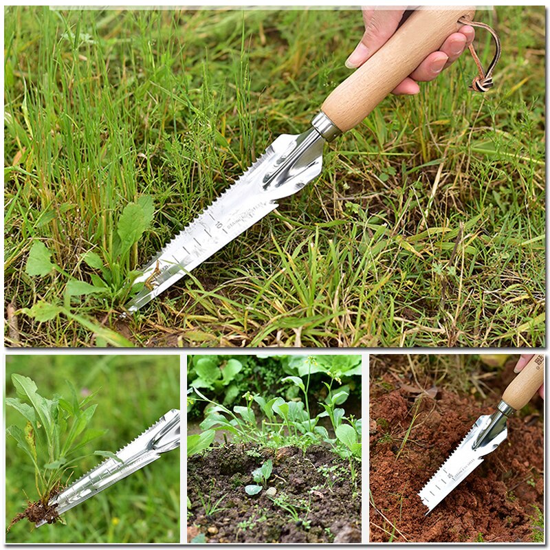 Stainless Steel Wood Handle Gardening Shovel Spade Manual Weeder Multi-Purpose Garden Tools Digging Trowel Knife Bottle opene