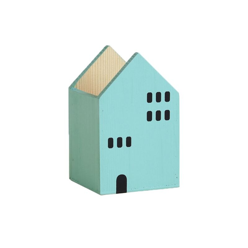 1 Pc maison forme en bois crayon porte-stylo organiseur de bureau conteneur brosse Pot papeterie école bureau fournitures: Green S