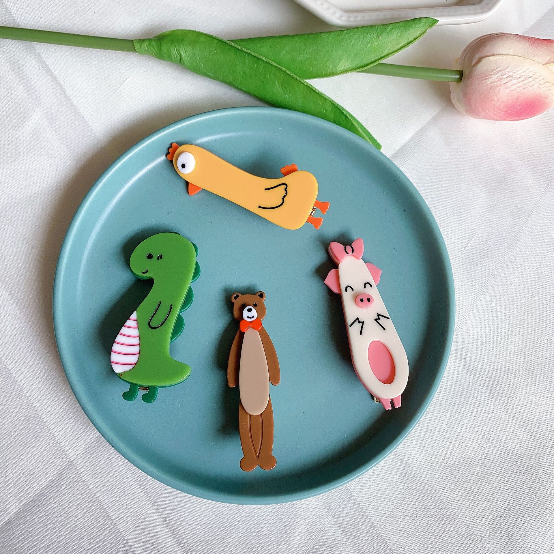 Animal pig duck deer dinosaur fox hair clip cartoon acrylic cute duckbill clip girl hair headdress hair accessories