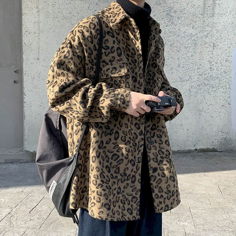 Veste décontractée à imprimé léopard pour homme, manteau de rue, , tendance coréenne, automne, printemps