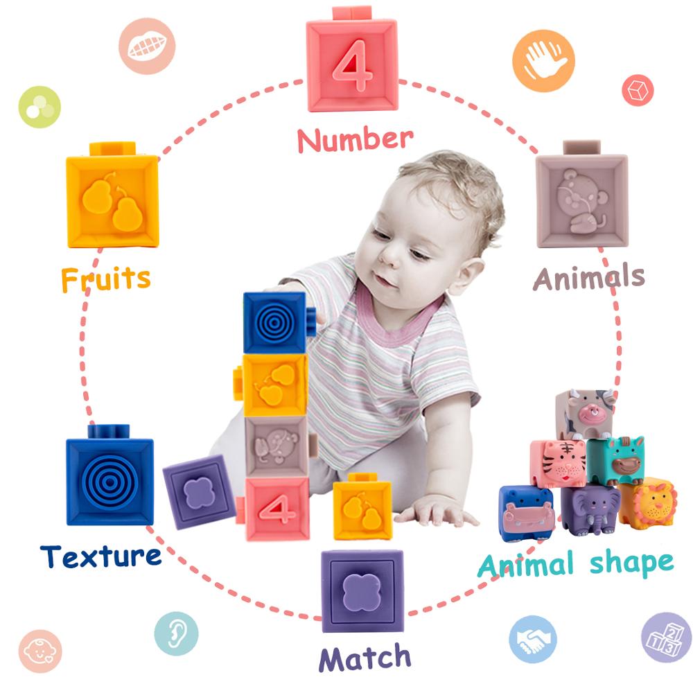 6 stuks /12 stuks/set baby grijp speelgoed siliconen bouw 3d touch handballen baby massage rubber bijtring knijp speelgoed baby speelgoed