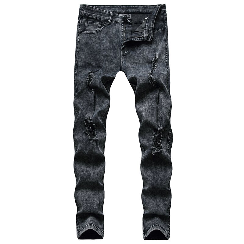 Ripped jeans trendy men's stretch slim fit European and American high street men's knees