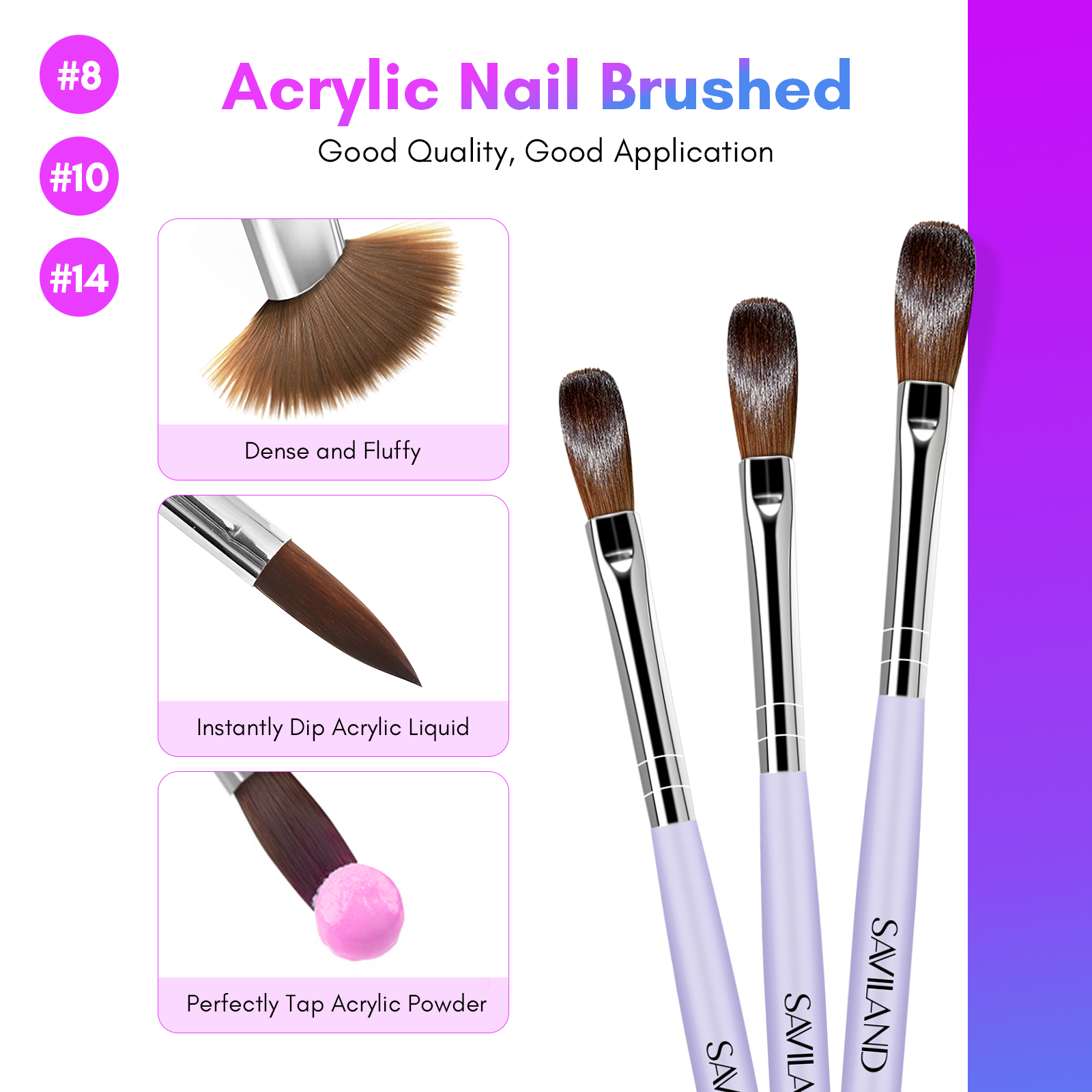 Saviland-líquido acrílico para uñas monomero, 240ml, con 3 uds., pinceles acrílicos, tamaño 8/10/14 para extensión de uñas en polvo acrílico, salón DIY