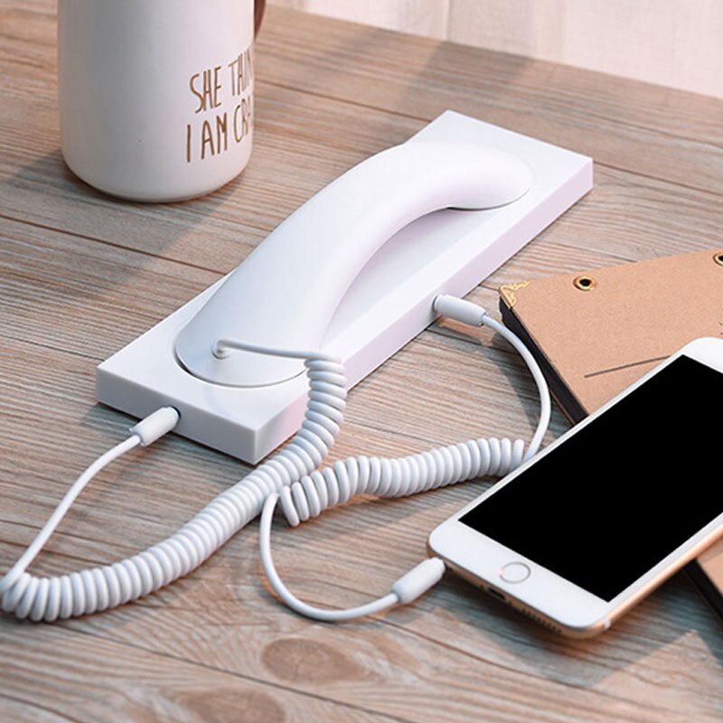 3.5mm Anti-straling Retro Telefoonhoorn Hoofdtelefoon Ontvanger met Mic Voor iPhone Samsung Handsets met Base: White with base