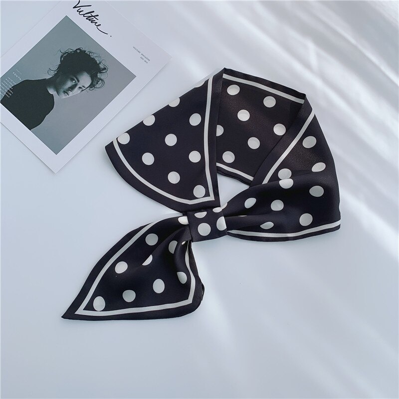 8 Kleuren Selecteren Vrouwen Effen Kleur Haar Sjaal Mode Haar Banden Gestreepte Sjaals Lady Decoratie Zijde Hoofddeksels Banden: Dot-Black