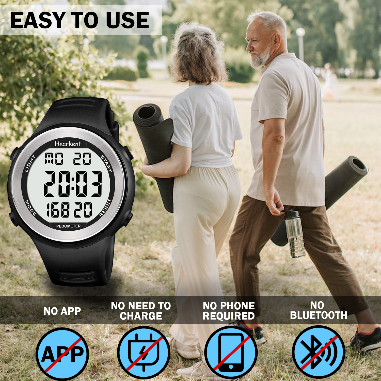 Hearkent Digitaluhren Sportuhr mit Schrittzähler Herrenuhr Kalorien LED-Hintergrundbeleuchtung Countdown Fitness Schrittzähler Armbanduhr