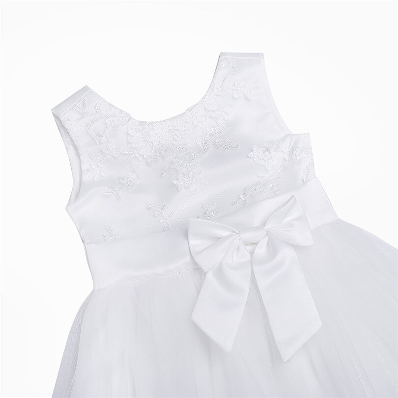 Iequel-vestido blanco para niña pequeña, ropa de infantil con lazo grande para primer cumpleaños, vestidos formales con tutú