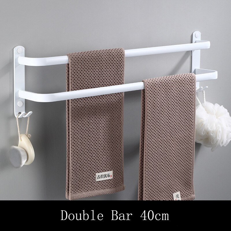 Zauberstab Montieren 30-50CM Weiß Aluminium Handtuch Gestell Halfter Doppel Drei Bar Mit Wc Kleid Haken Aufhänger Küche Schlecht Zubehör: Weiß doppelt 40cm