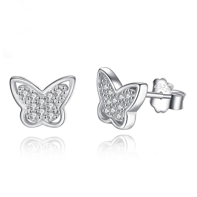 joyería de plata de ley 925 pendientes y pasadores con motivos animales para niños rojo esmalte mariposa pendientes de plata niño de día de San Valentín: YE3136