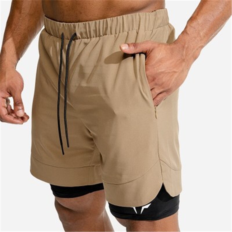 Double-Layer Fitness Shorts Mannelijke Zomer Dunne Gedeelte Anti-Glare Voering Sneldrogende Running Elastische Ademend Vijf-Punt Broek