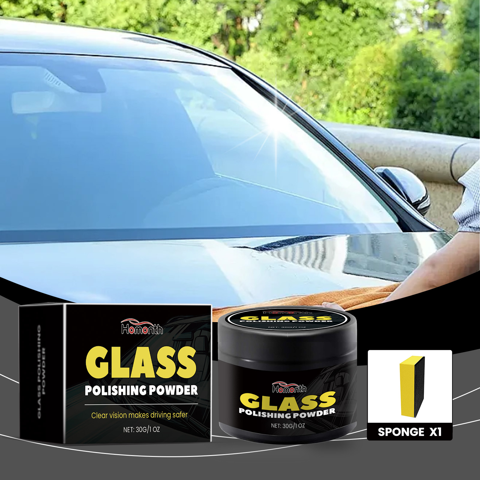 Homonth car glass polishing powder, car windshield oil film polishing cleaning car glass cleaning powder