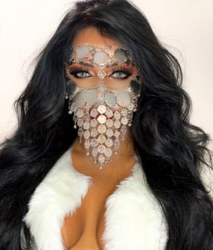 Masques de mariée de luxe pour mariage, masque facial en métal de danse indienne, masque de scène et boîte de nuit,: Argent