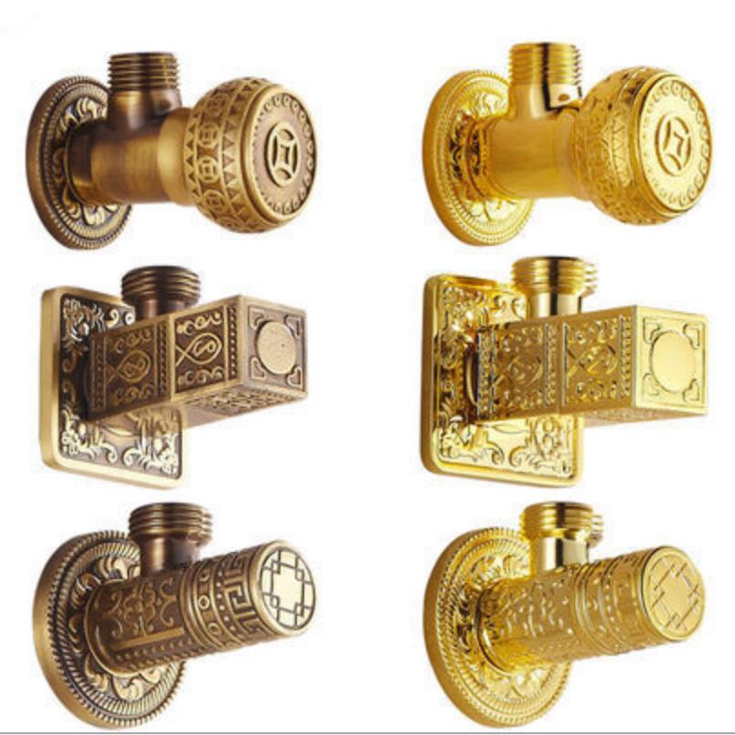 8 stijlen Gold/Antiek Messing Driehoek klep badkamer accessoire 1/2*1/2 messing hoek kleppen