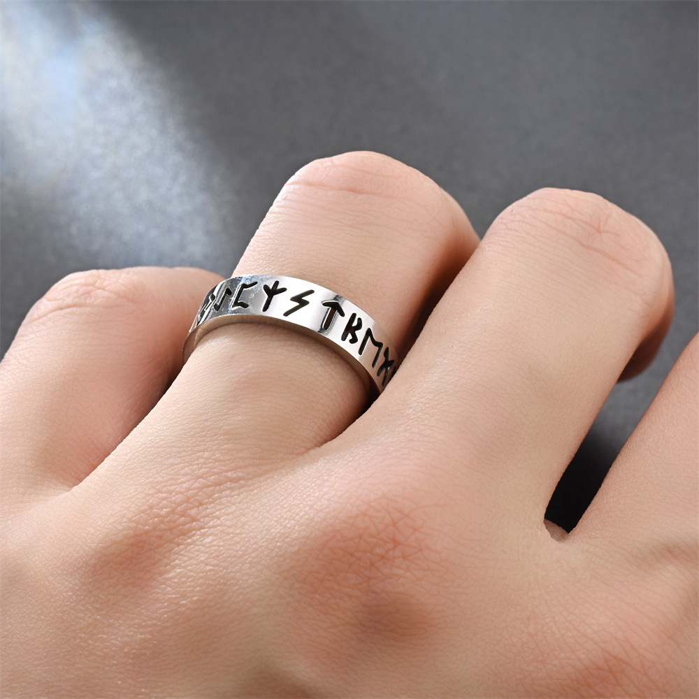 2025 nouvelle bague creuse en acier inoxydable pour hommes femmes de Rune creuse doigt Anillo Antiestres anneaux d'anxiété