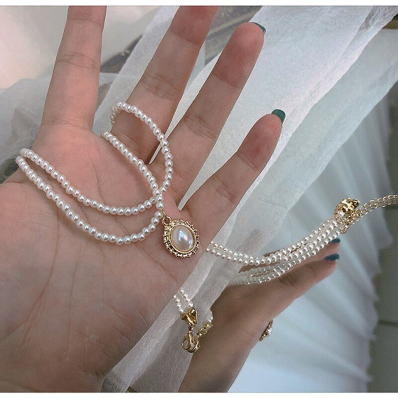 Collana girocollo di perle imitazione per donna perline estive doppio strato moda collo gioielli regalo per amico gioielli con ciondolo di perle