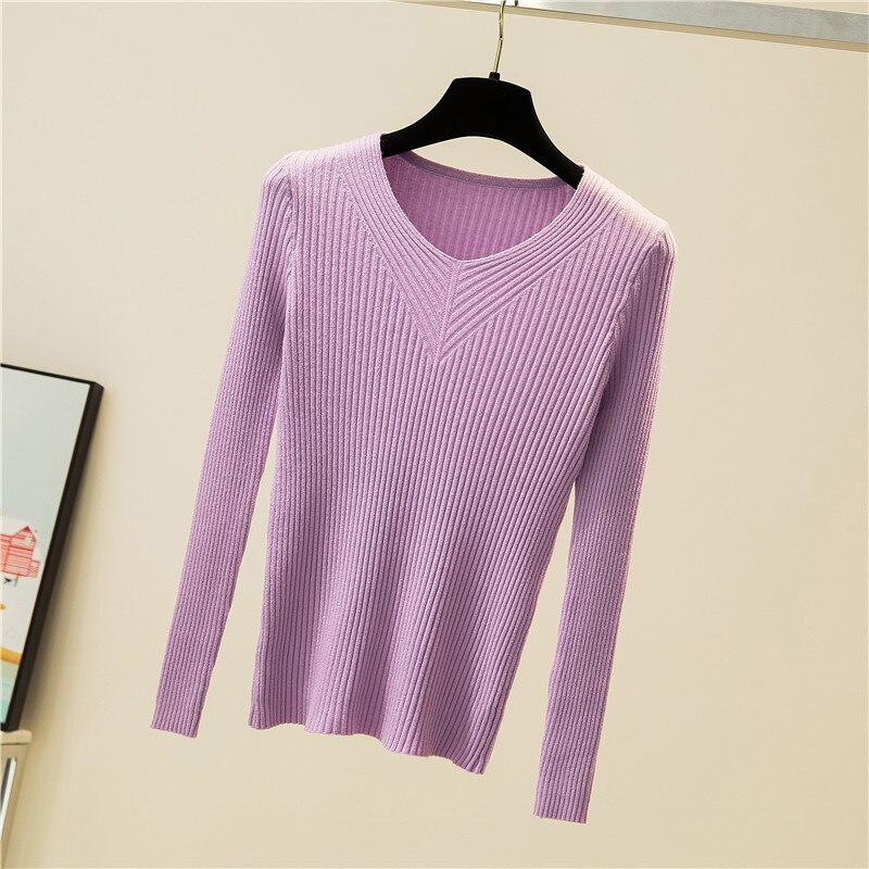 Herfst winter truien dames chique v-hals slanke trui dames gebreide truien lange mouwen warme basic zwarte tops