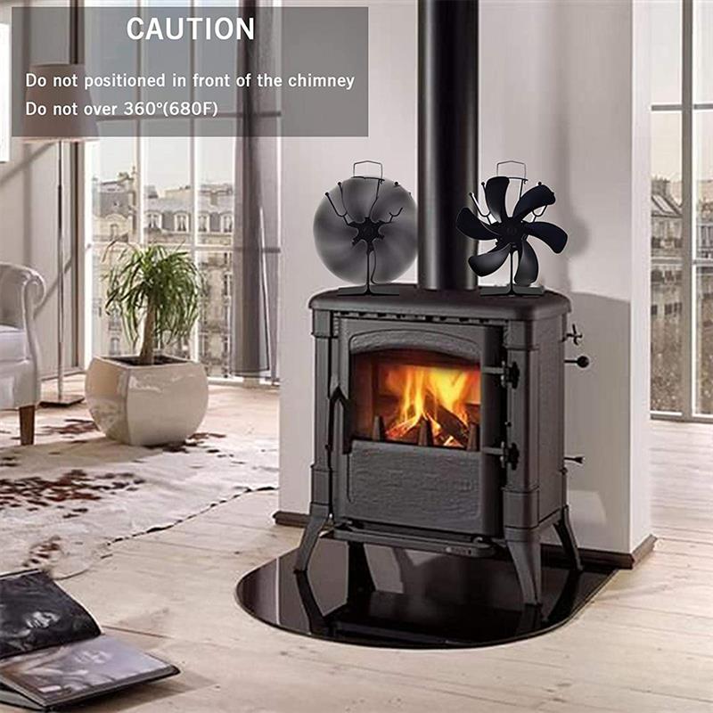 Chimenea negra de 6 aspas, estufa de calor con ventilador, registro de quemador de madera, ventilador silencioso, distribución eficiente del calor en el hogar para interior