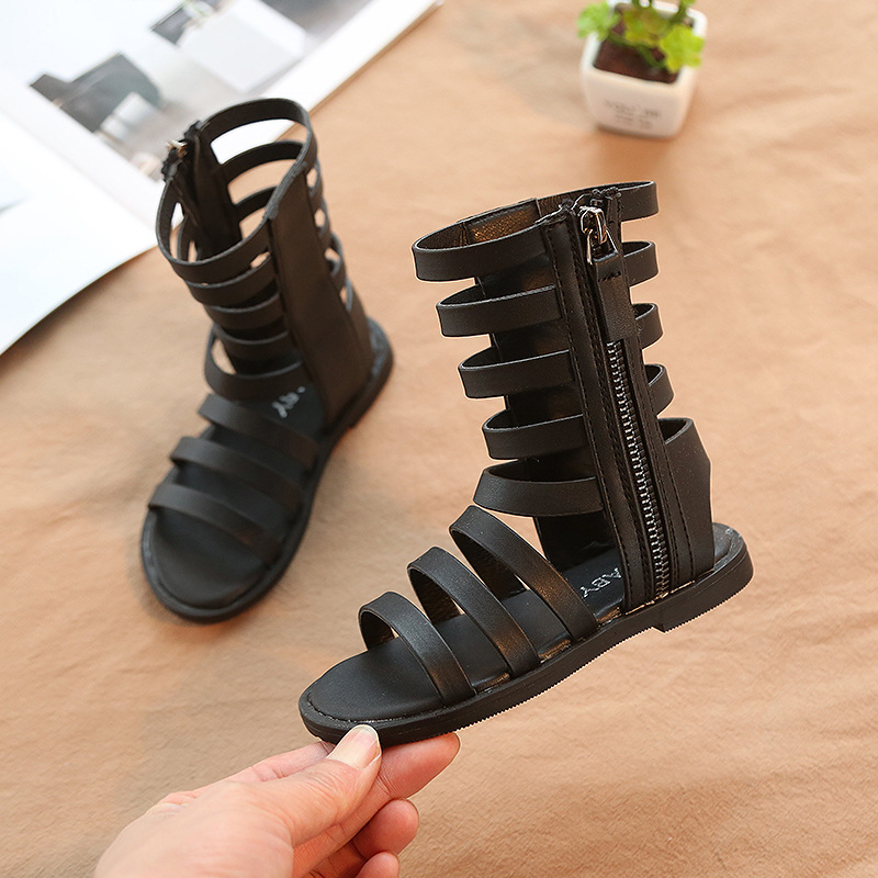 Sandalias romanas de piel sintética para niñas, botas altas con punta abierta, estilo Gladiador, para verano, A599, 2022