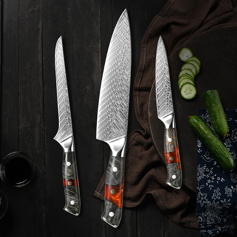 Japanese Kitchen Knife Set Real Damascus Chef Knifes Utility Boning Knives Meat Slicer Fruit Cutter Cooking Tools Grandsharp