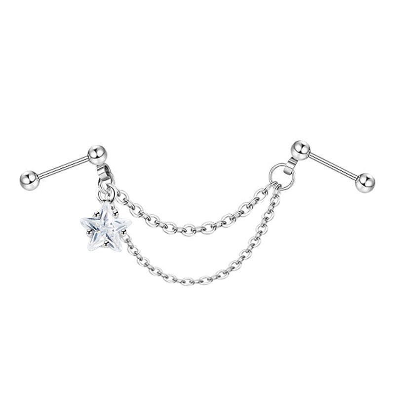 1pc Chain Earrings Stainless Steel Simple Industrial Piercing Love Heart Cartilage Helix Barbell Jewelry for Women: Platinum Plated