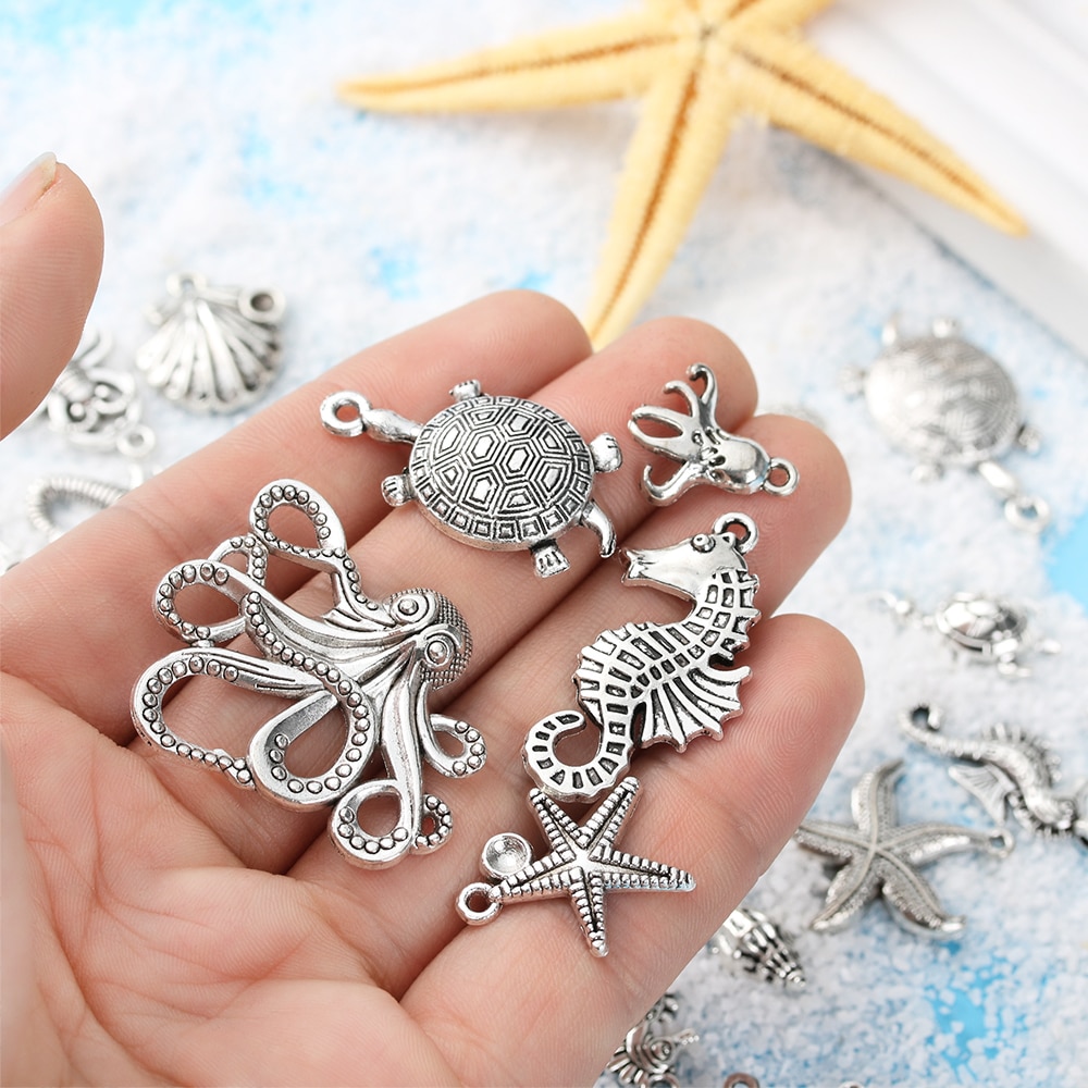 Neue Nette 56 teile/satz Groß Mixed Tibetischen Silber Charme Ozean Anhänger Perlen DIY Erkenntnisse Viele Schmuck Dekoration Zubehör