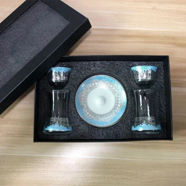 Turkish Tea Cup Box Set Blue Gold Pattern Afternoon Tea Cup Saucer Coffee Cup Glass Leisure Tea Set High-end Noble Cupware: Gift Box - 02