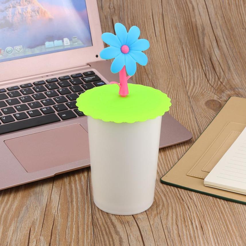 Leuke Zonnebloem Kant Stof Herbruikbare Siliconen Cover Cup DIY Gratis Splicing Thermische Isolatie Cup Seal Cover Aug10