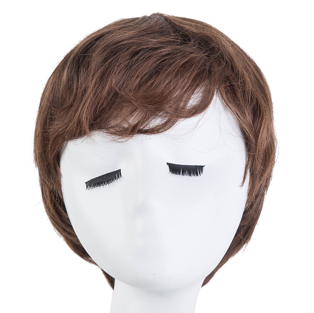 Peluca Fei-Show para hombre, fibra sintética resistente al calor, pelo corto ondulado, postizo masculino negro/marrón oscuro/marrón claro/Color de imagen