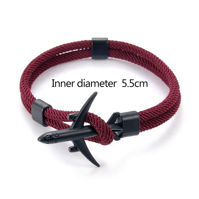 Avion hommes Bracelet corde chaîne noir Bracelet à breloques femmes mâle survie Aviation Style enveloppement en alliage de métal Sport crochet bijoux