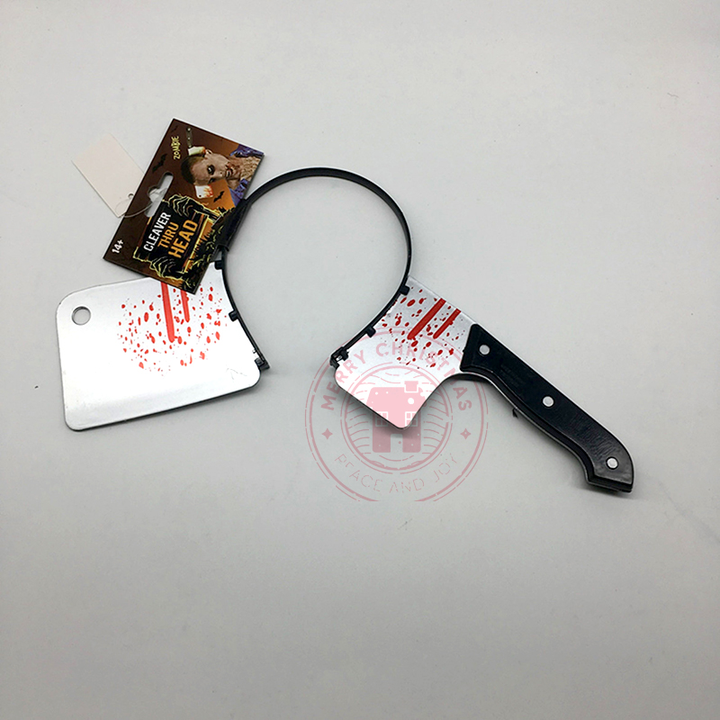 Nueva ropa de terror para Halloween, cuchillo para cabeza, tijeras, jeringa, diadema terrorista, disfraz de , juguete para trucos, accesorios de parodia: Color zafiro profundo