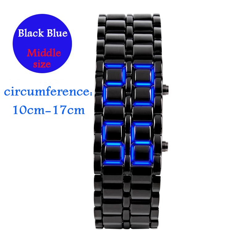 Blauw Lava Led Digitale Heren Horloge Stijl Ijzer Zwart Zilveren Armband Geïnspireerd Elektronische Horloge Часы Мужские: Black Blue M