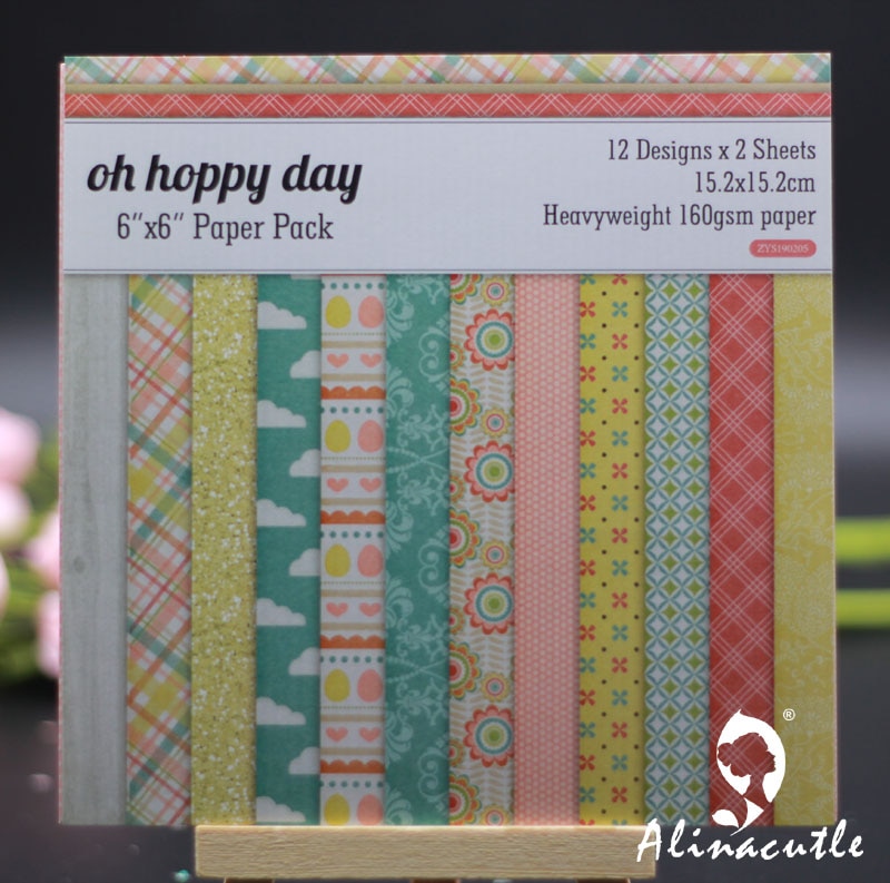 AlinaCraft 24 sheets 6"X6" patterned paper hoppy day Scrapbooking paper pack handmade craft paper craft Background pad