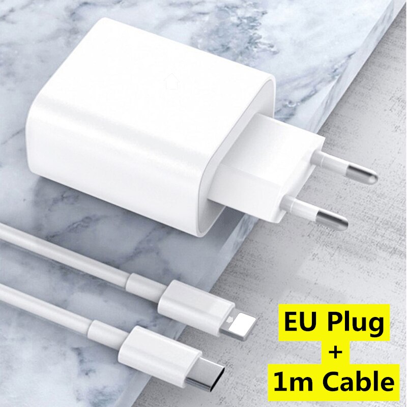 LISM 20W PD chargeur rapide pour iPhone 12 Pro USB C C2L adaptateur ue prise américaine chargeur de voyage QC3.0 pour IPhone 11 pour Samsung HUAWEI: EU Plug - USB-C 1m