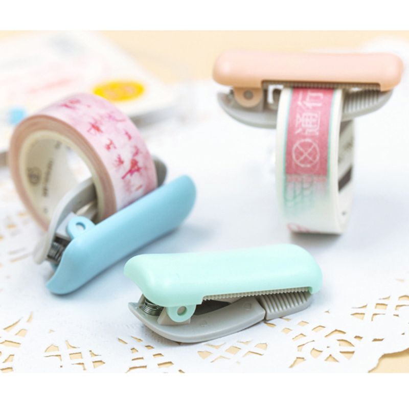 Mini selvklebende washi papir tape dispenser kutter kawaii bærbar skoletilbehør
