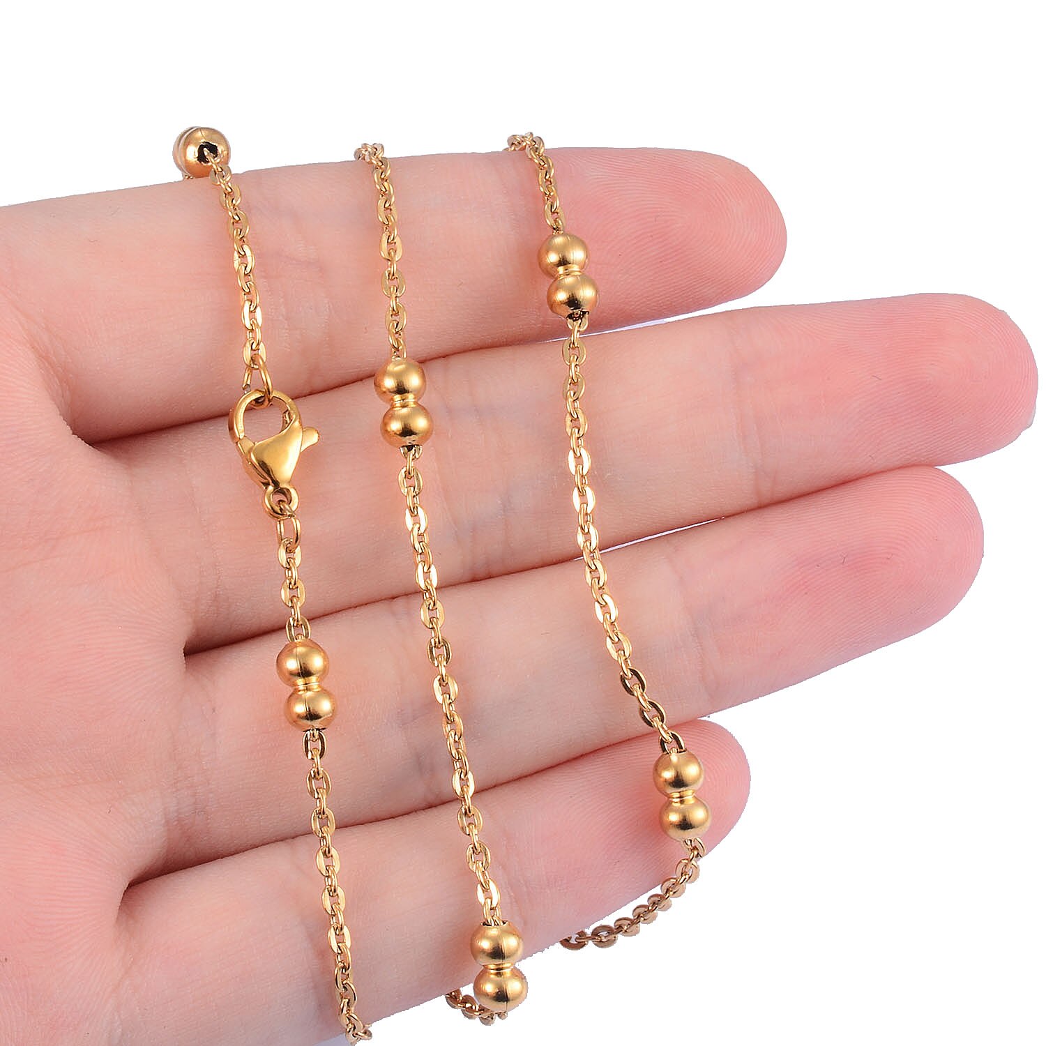 Stainless Steel Necklace Golden Bead Necklace DIY Men&#39;s And Women&#39;s Jewelry: Gold / 26 inches or 66cm