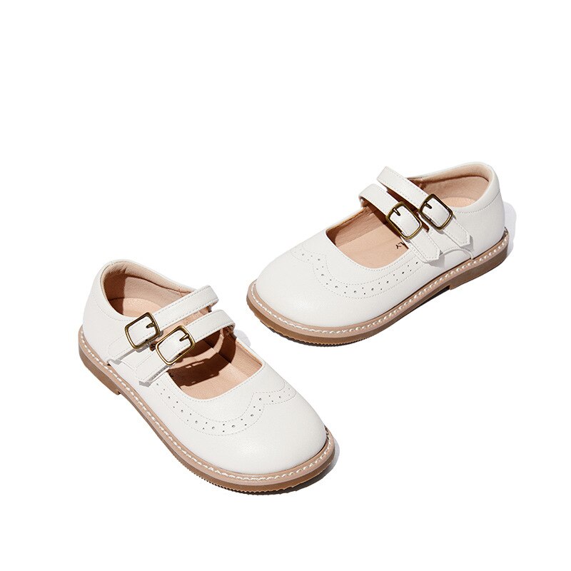 Girls Leather Shoes British Style School Performance Kids Wedding Party Shoes White Black Casual Children Moccasins Shoes KS704: White / 30